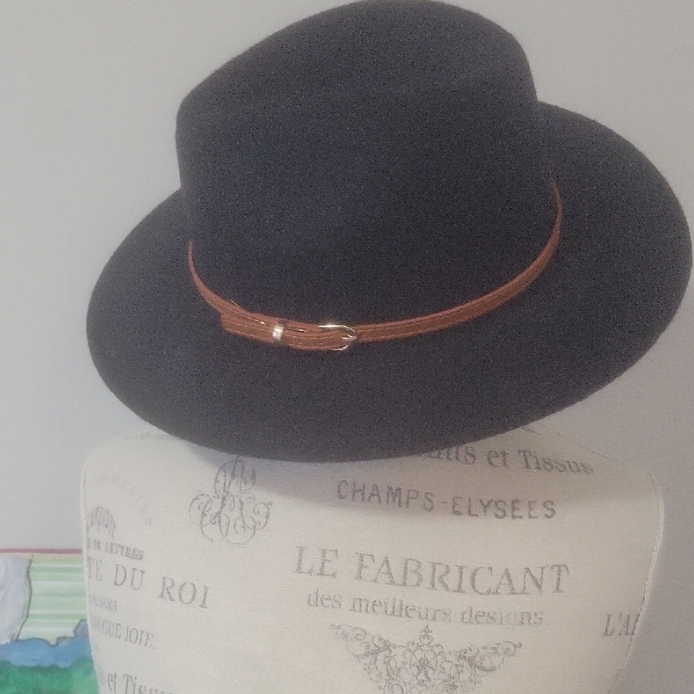 Universal Thread Black Felt Fedora with Brown Trim